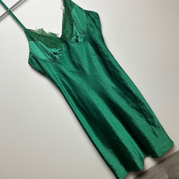 Kiss The Sky Green Silky Slip Mini Dress - Picture 1 of 9